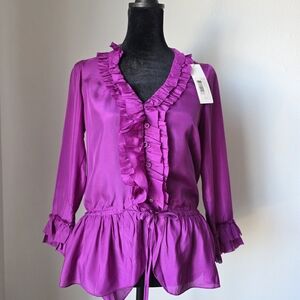 Rebecca Taylor Elegant silk Purple Ruffle Blouse 0